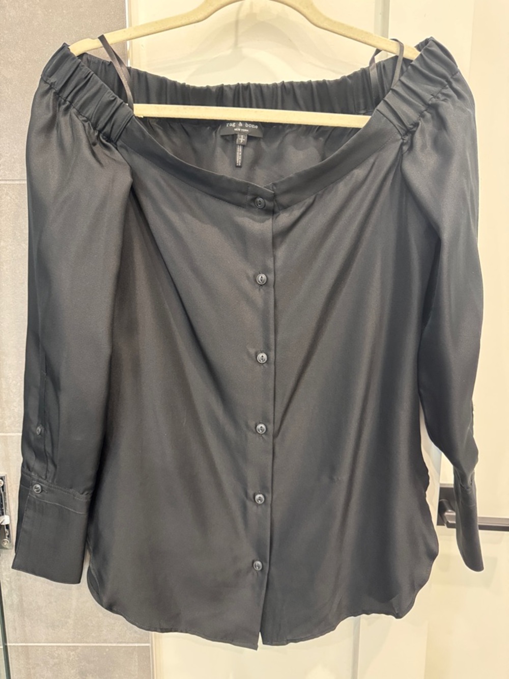 Rag & Bone Off-Shoulder Silk Button-Down Top